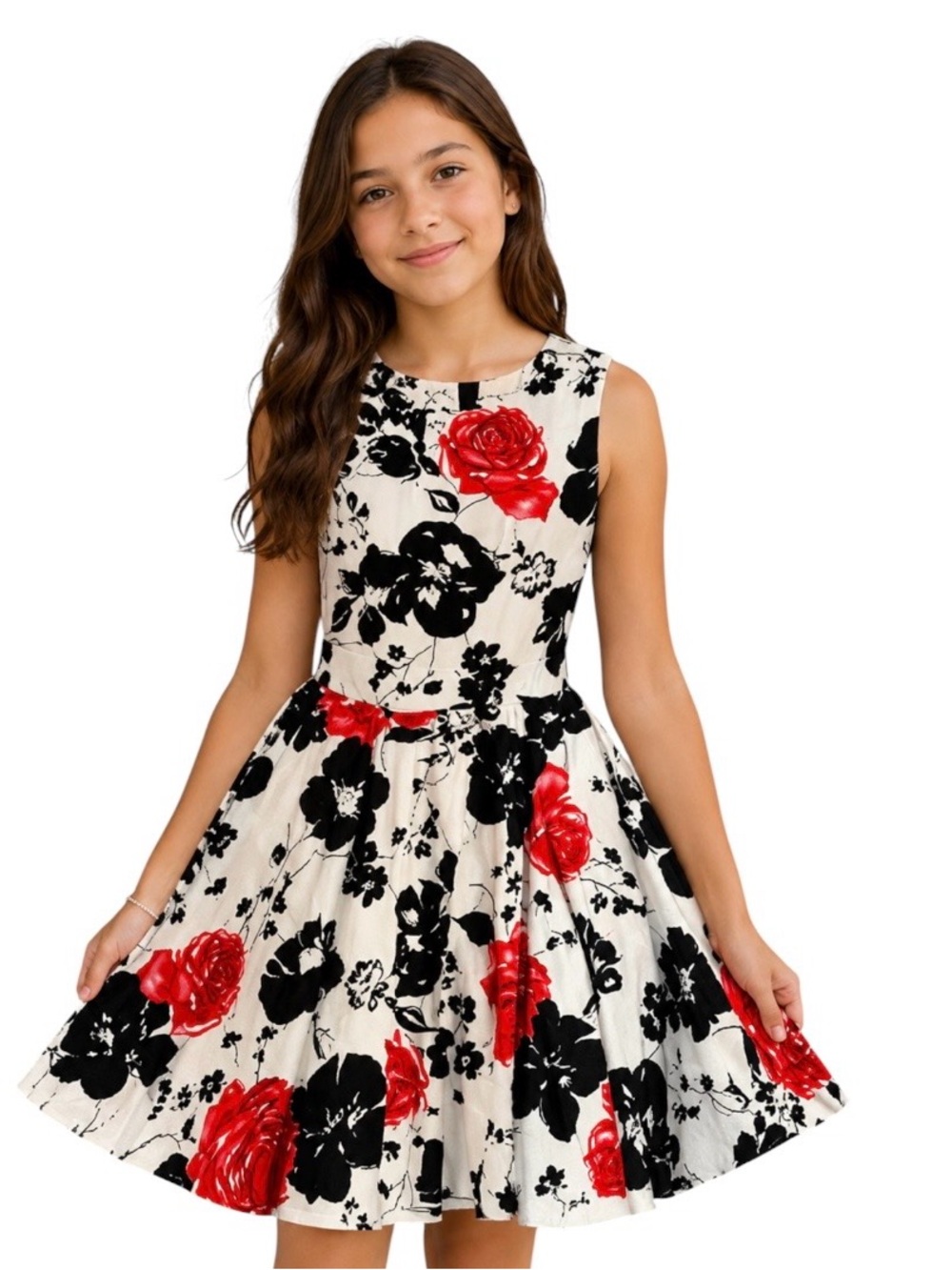 Beautiful Kate Kasin Girl’s Flowered Red/Black Dress Size 11/12